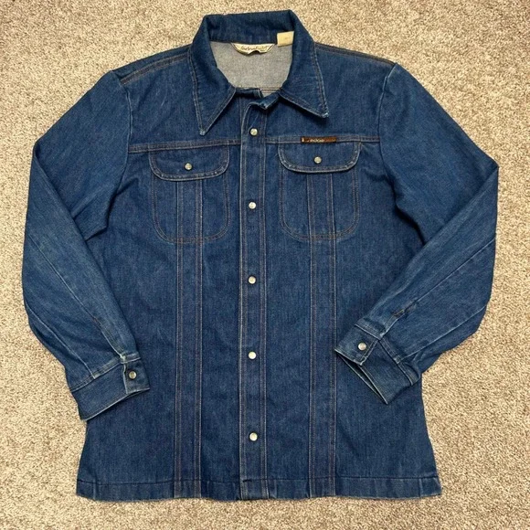 Vintage Sedgefield Denim Jacket Men Size Large Made in USA Pearl Snap Rockabilly - Picture 2 of 6